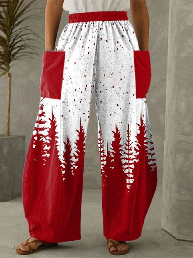 Christmas Tree Print Cozy Wide Leg Pants