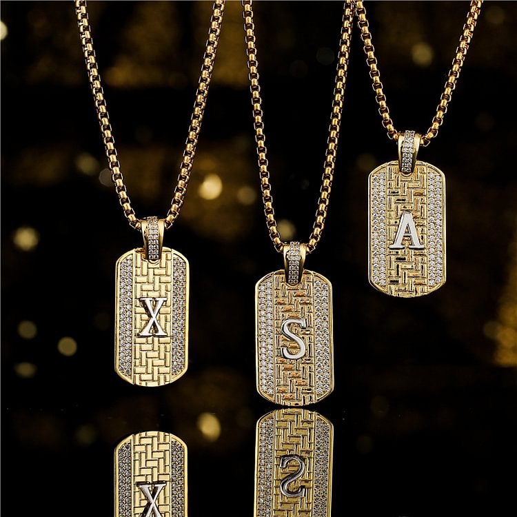 Hip Hop Inlaid Zircon 26 Letters Pendant Sweater Chain Necklace