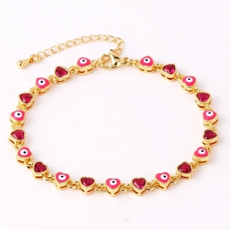 Retro Devil’s Eye Heart Shape Copper Plating Inlay Zircon Gold Plated Bracelets