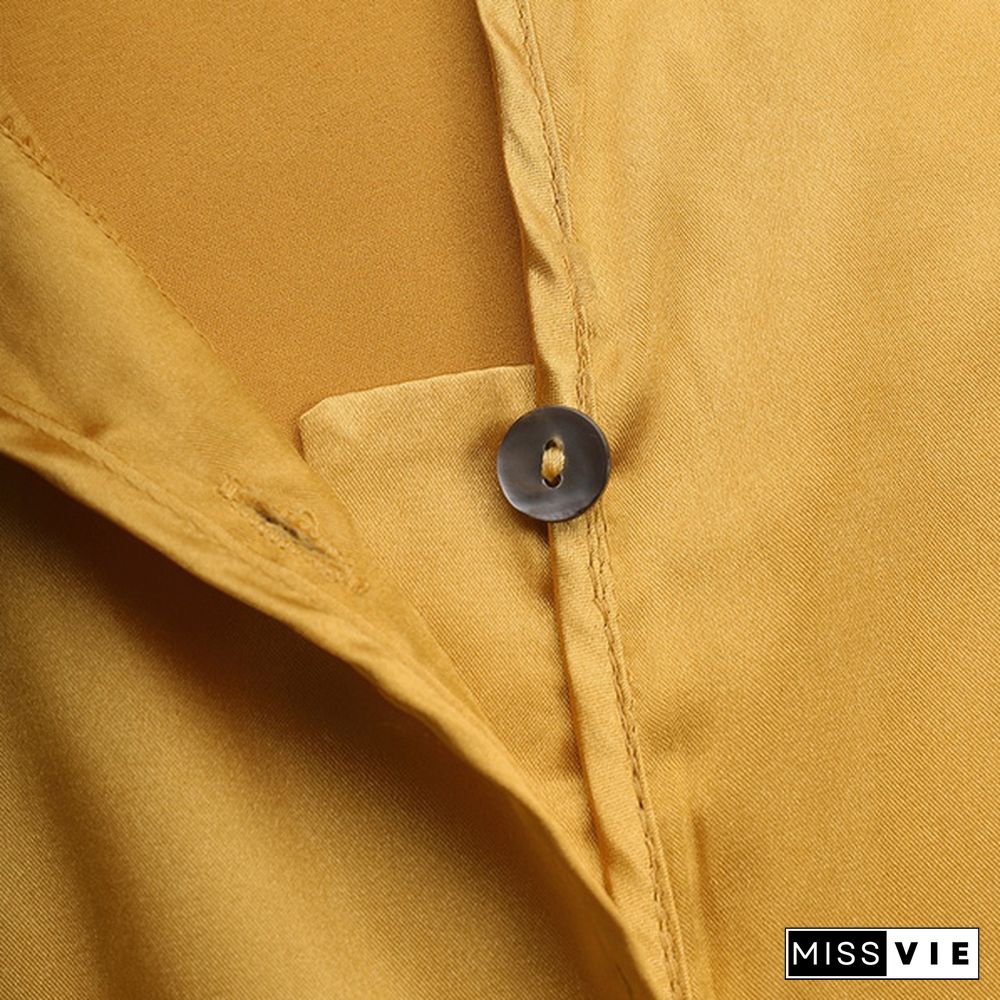 Autumn Women Silk Satin Long Sleeve Lapel Collar Shirt Tops Button Down Laides Casual Elegant Blouse Tops