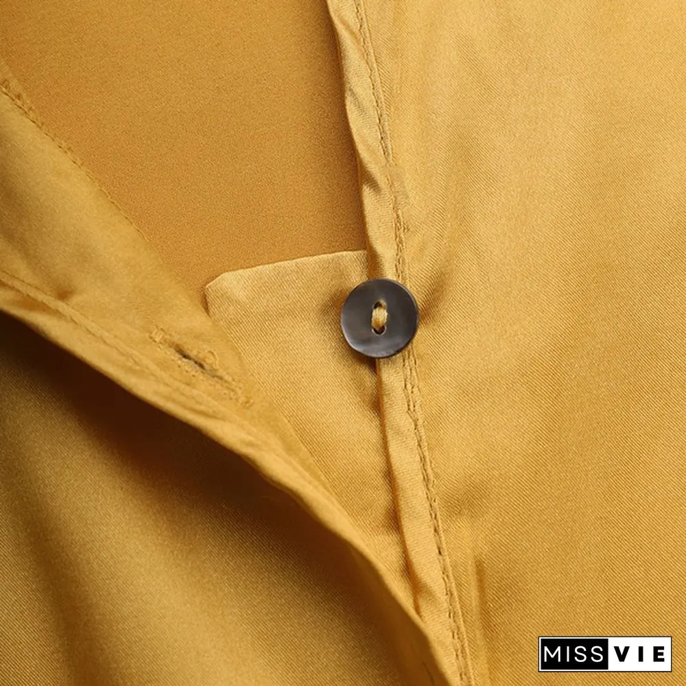 Autumn Women Silk Satin Long Sleeve Lapel Collar Shirt Tops Button Down Laides Casual Elegant Blouse Tops