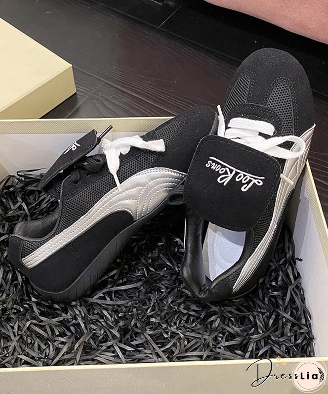 Red Suede Sport Flat Shoes For Women Splicing Lace Up