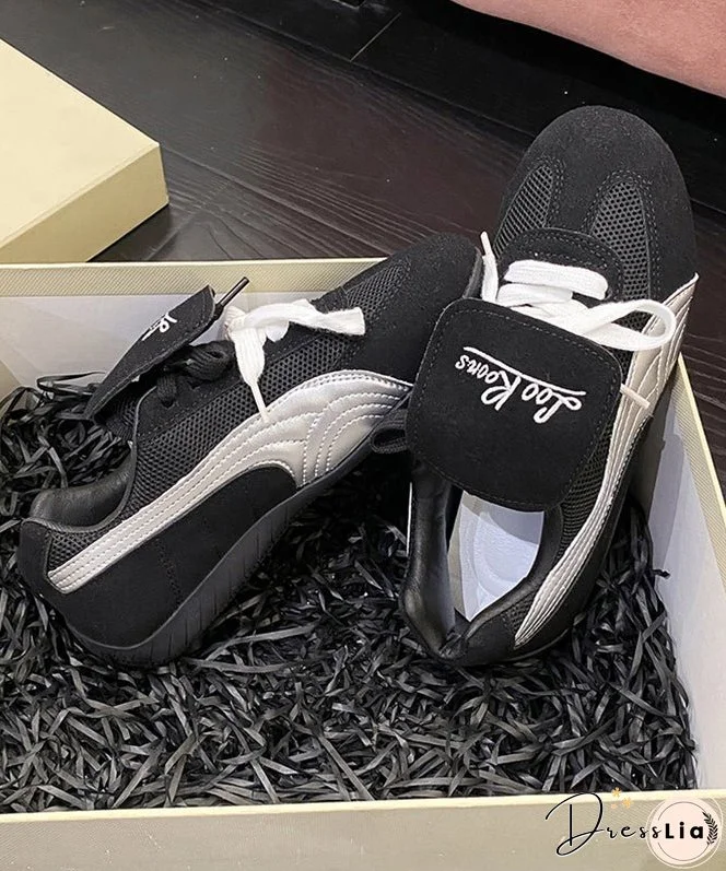 Red Suede Sport Flat Shoes For Women Splicing Lace Up