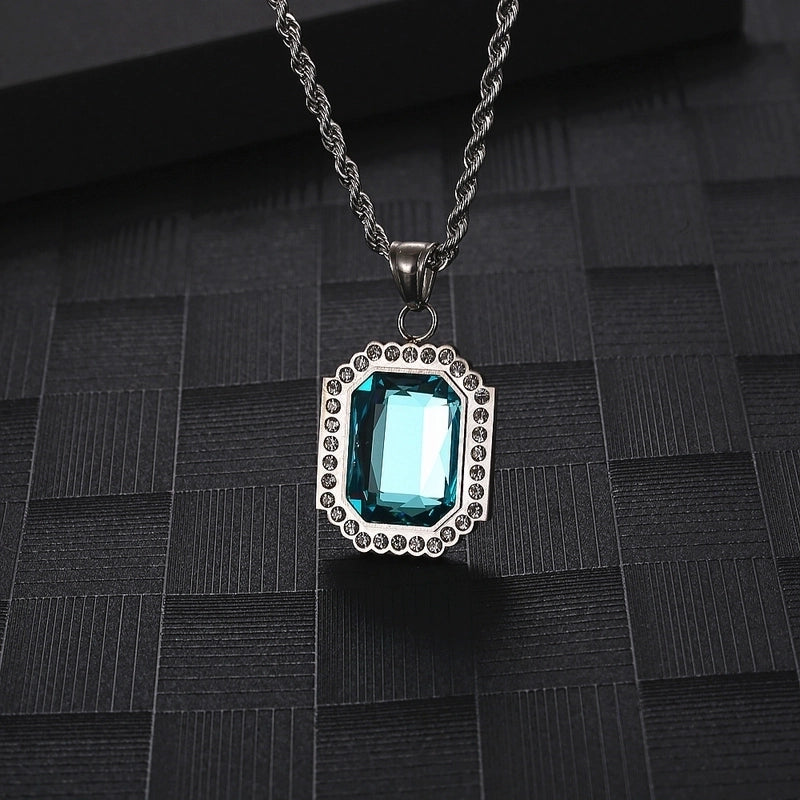 Hip-Hop Square 304 Stainless Steel Inlay Zircon 18K Gold Plated Women’s Pendant Necklace