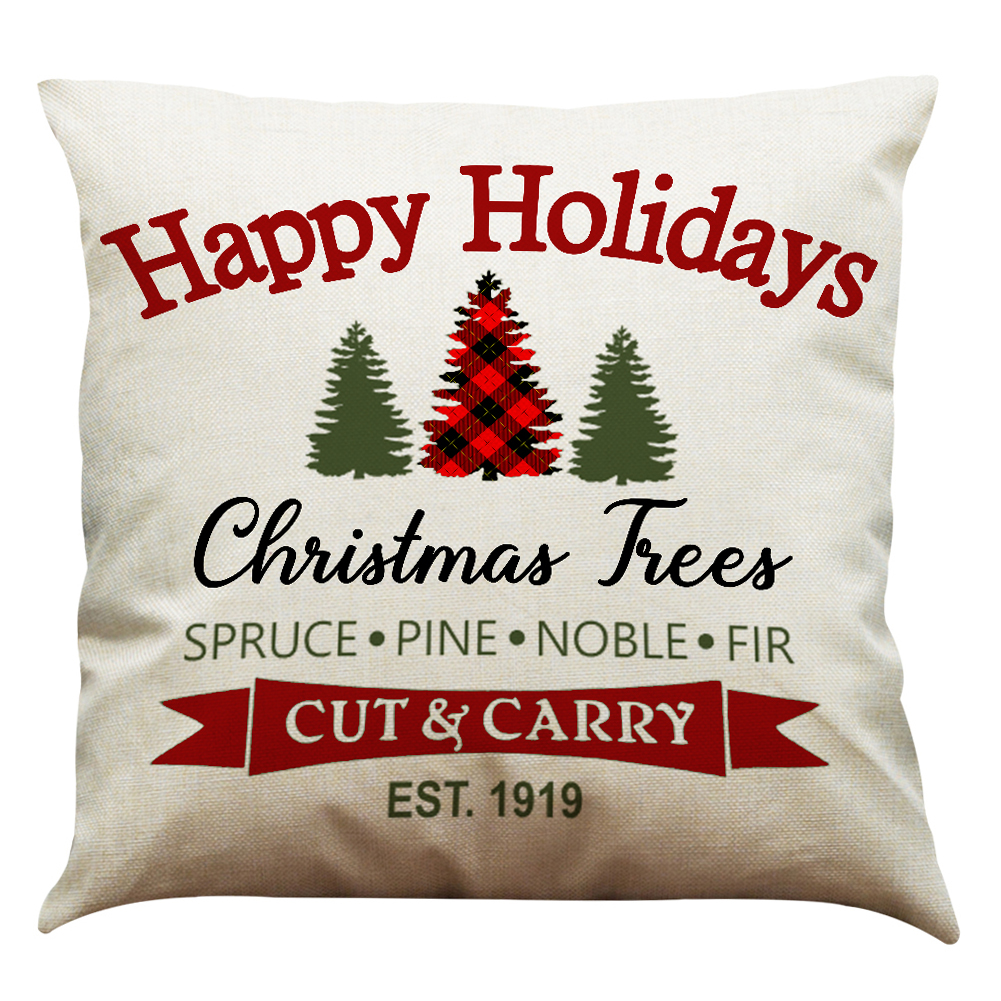 

45x45cm Christmas Print Pillow Case Linen Sofa Cushion Cover Home Decor (D, 501 Original