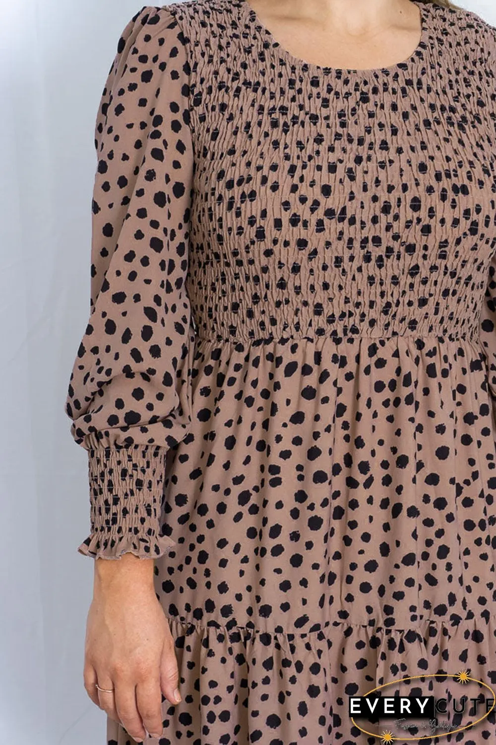 Pink Plus Size Leopard Print Smocked Tiered Dress