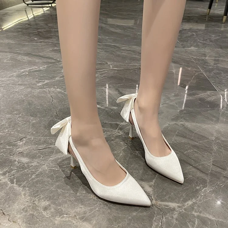 Churchf Churchf Spring Autumn New Hollow Butterfly Wedding Shoes Female Thin Heel Pointed Shallow Mouth Fashion High Heels White Single Shoes