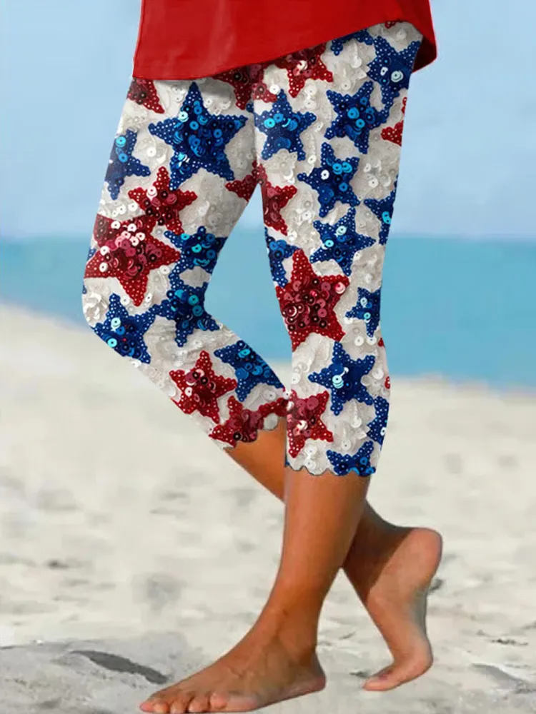 Women's Retro Star Art Print Leggings elevenforest