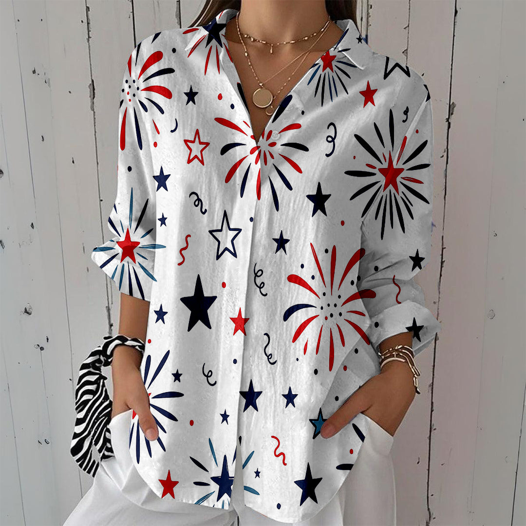 Women Long Sleeve V-neck Graphic Floral Printed Top