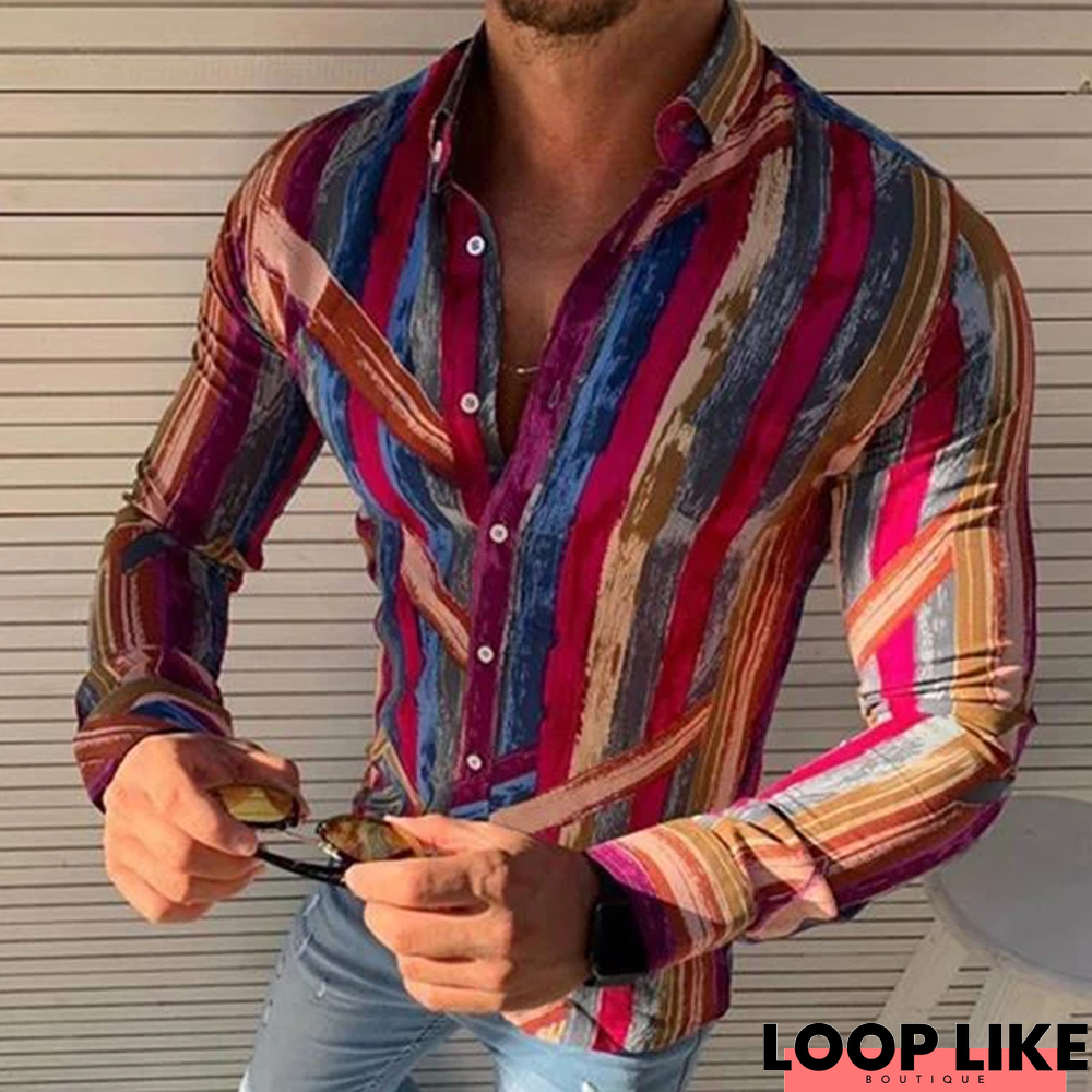 Striped Lapels Button Men's Casual Shirts