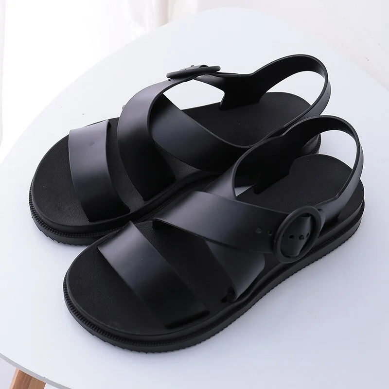 Qengg MCCKLE Flat Sandals Women Shoes Gladiator Open Toe Buckle Soft Jelly Sandals Female Casual Women's Flat Platform Beach Shoes