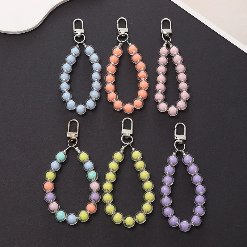 Sweet Minimalist Round Arylic Beaded Plating Bag Pendant Mobile Phone Chain Keychain