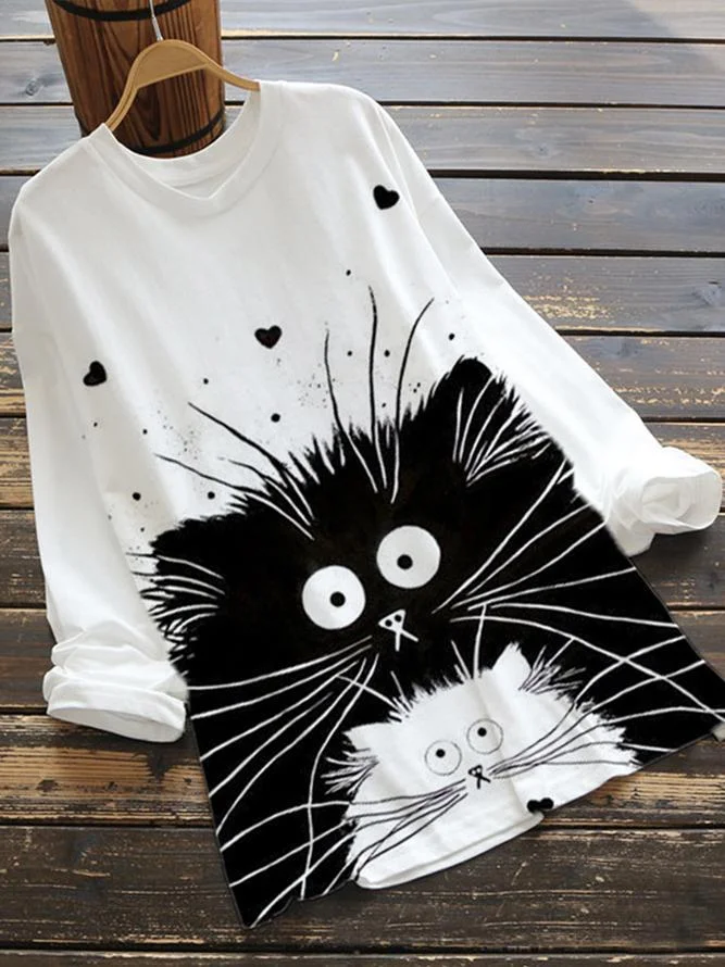 White Casual Cartoon Print Top