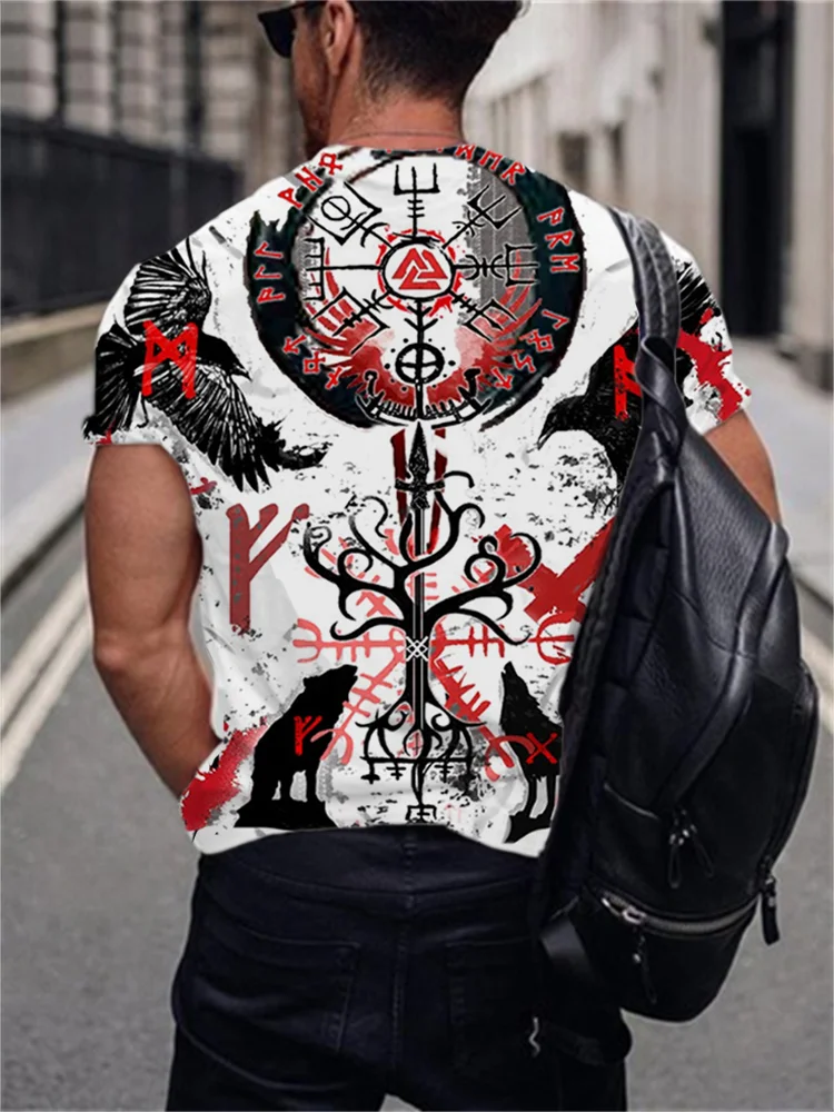 Broswear Men's Viking Cultural Eagle Totem Print T Shirt