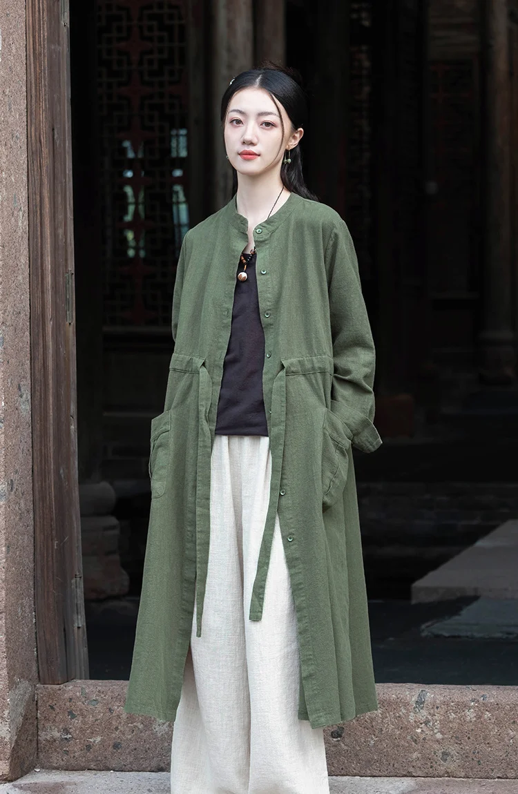 Literary Cotton Linen Solid Color Outerwear