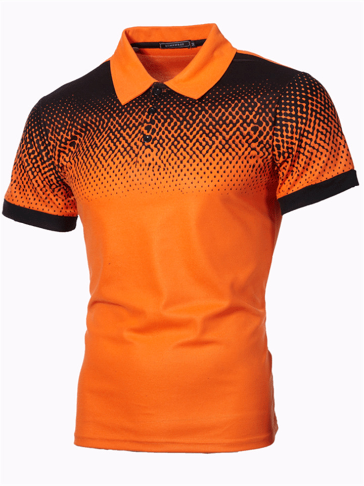 Men's Collar Polo Shirt Golf Shirt Argyle Turndown Orange 3D Print Street Daily Short Sleeve 3D Button-Down Clothing Apparel Fashion Casual Comfortable / Beach