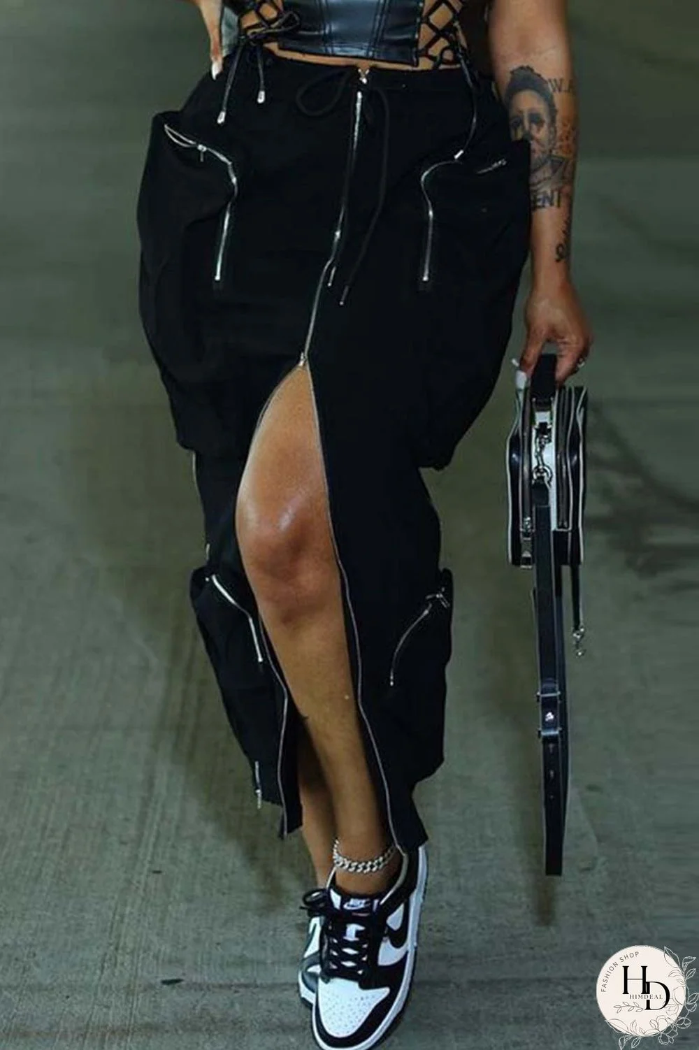 Khaki Casual Solid Patchwork Regular High Waist Conventional Solid Color Skirt