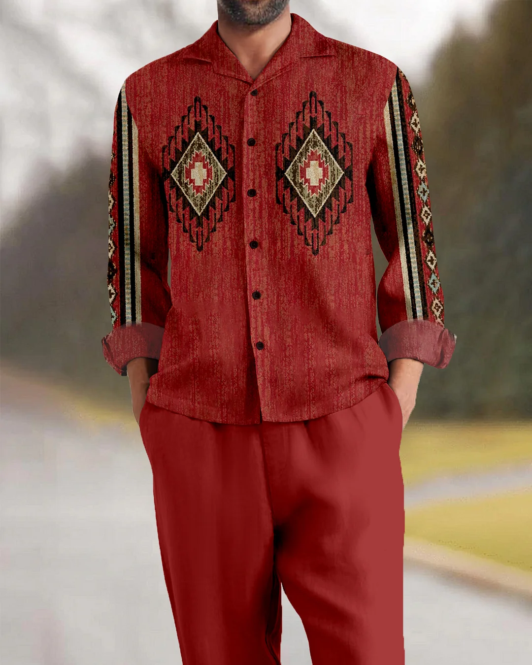 Suitmens Men's Southwestern Style Long Sleeve Walking Suits-0048