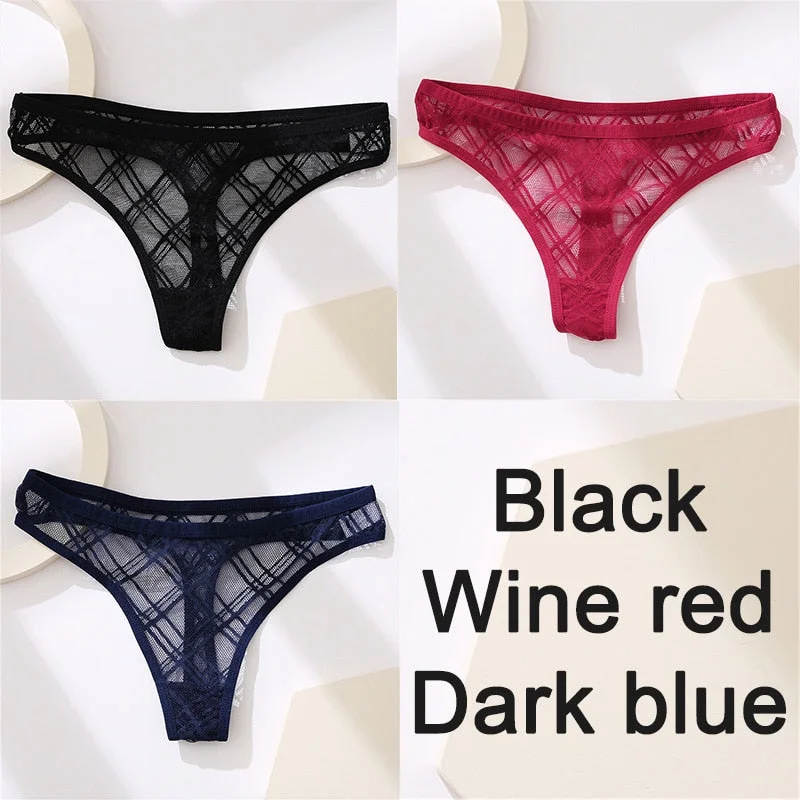 Sexy Lingerie Lace Panties Women Underwear G-String Perspective Thong Pantys Mesh Low Waist Female Briefs Intimate Underpants
