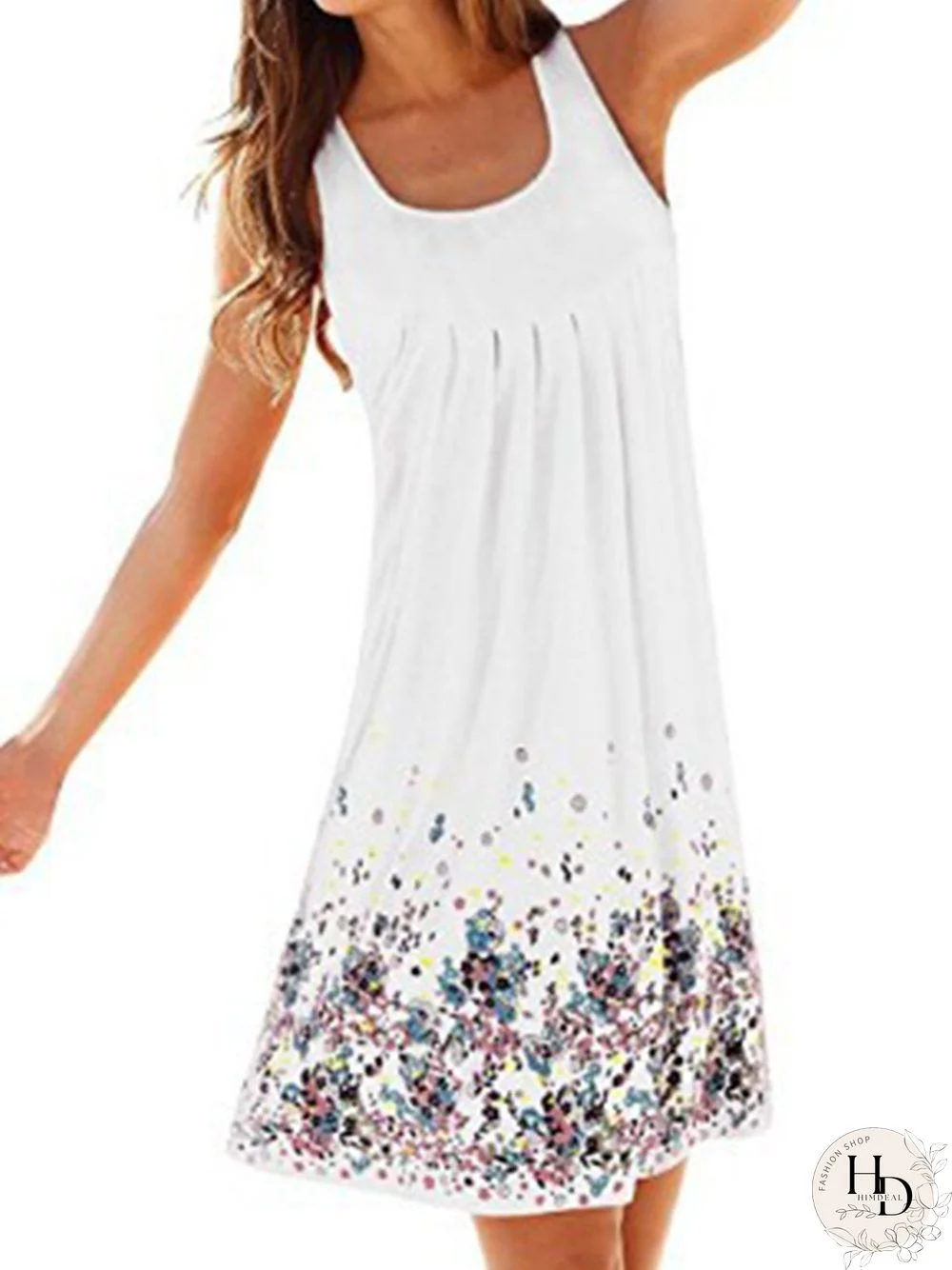 Casual Painted Sleeveless Crew Neck Casual Dresses