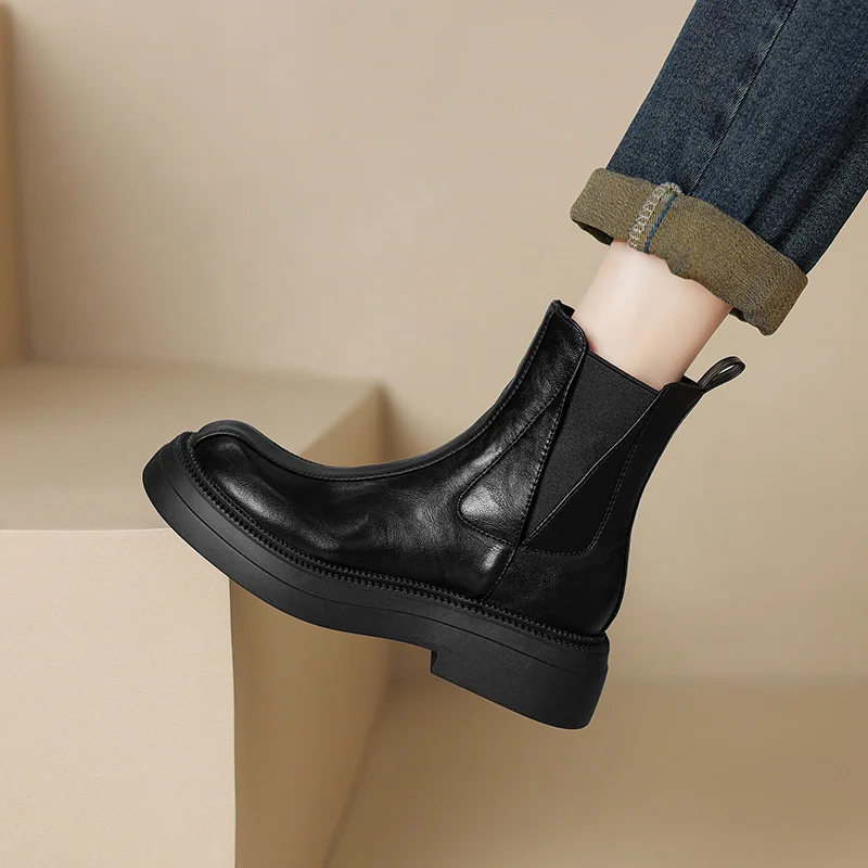 Breakj Breakj Plus Size Boots Round Head Thick Heel Short Boots Women's New Chelsea Boots Simple Medium Heel Boots