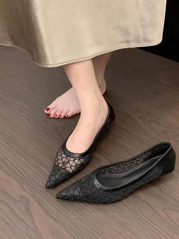 Yyvonne Summer New French Small Fragrant Low-Heeled High-Heeled High-Heeled Shoes Head Shallow One-Foot Single-Shoe Women