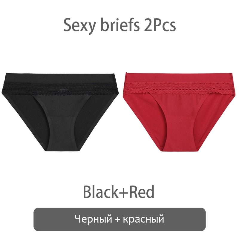 FINETOO 2Pcs/set Lace Panties Women Silk Underwear M-XL Smooth Panty Comfortable Girls Underpants Sexy Briefs 6 Colors Lingerie