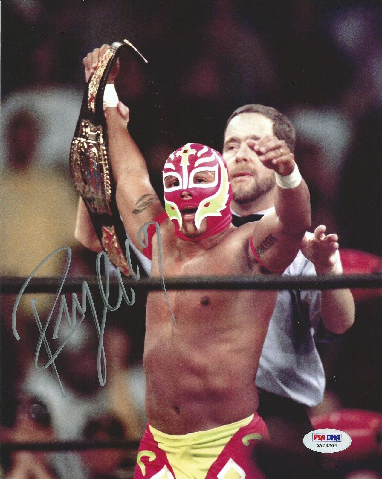 Rey Mysterio Signed WWE 8x10 Photo Poster painting PSA/DNA COA Mask Picture w Belt Autograph AAA