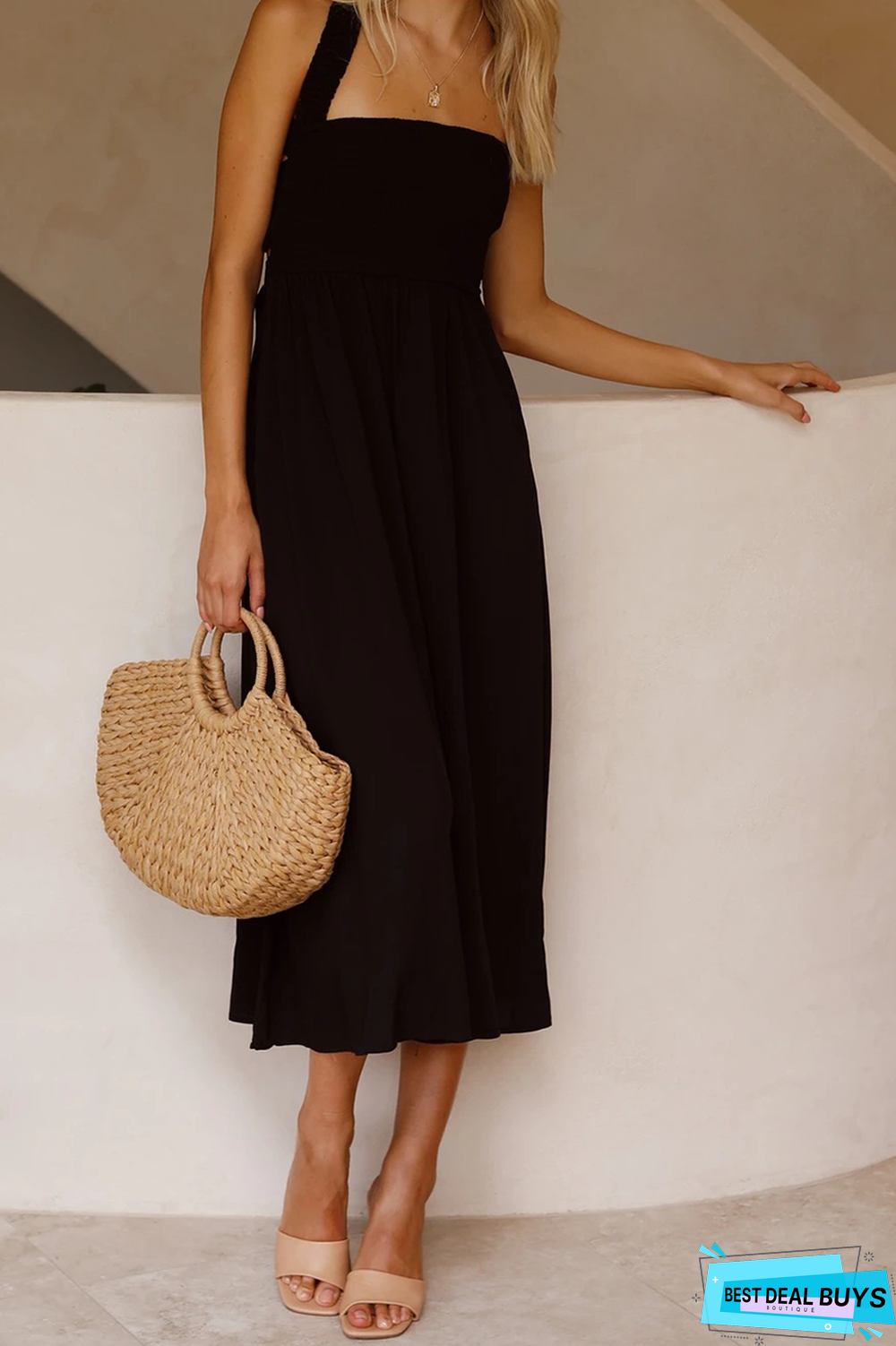 Casual Solid Patchwork Halter Waist Skirt Dresses(3 Colors)