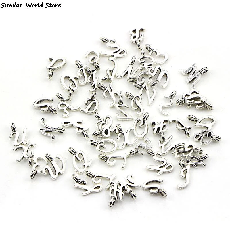 52pcs DIY Jewelry Charms Alphabet A-Z Letters Antique Silver Color Pendants Making DIY Handmade Tibetan Finding Jewelry