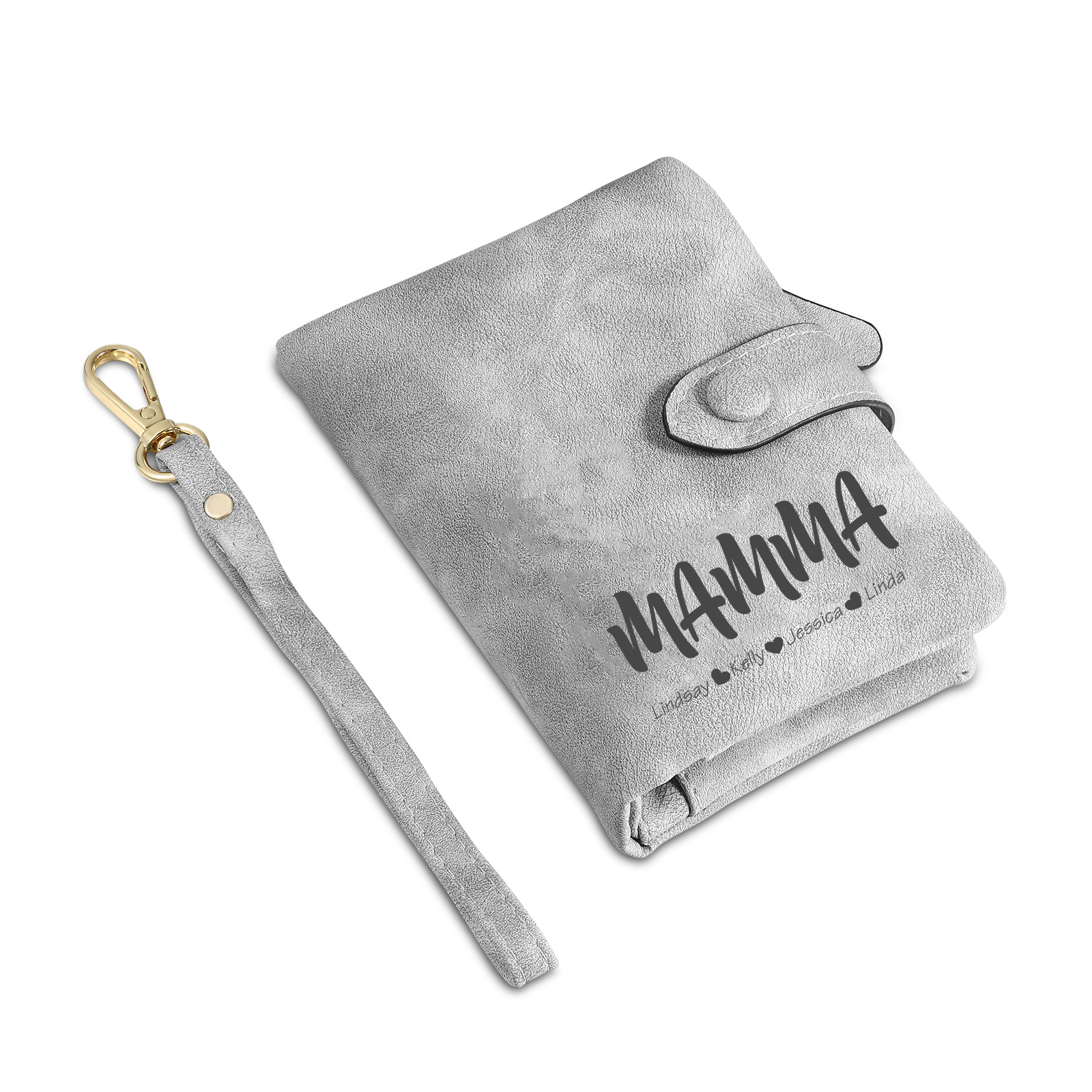 Portafoglio in PU pelle con 3 nomi & 1 testo & 1 foto personalizzati per mamma