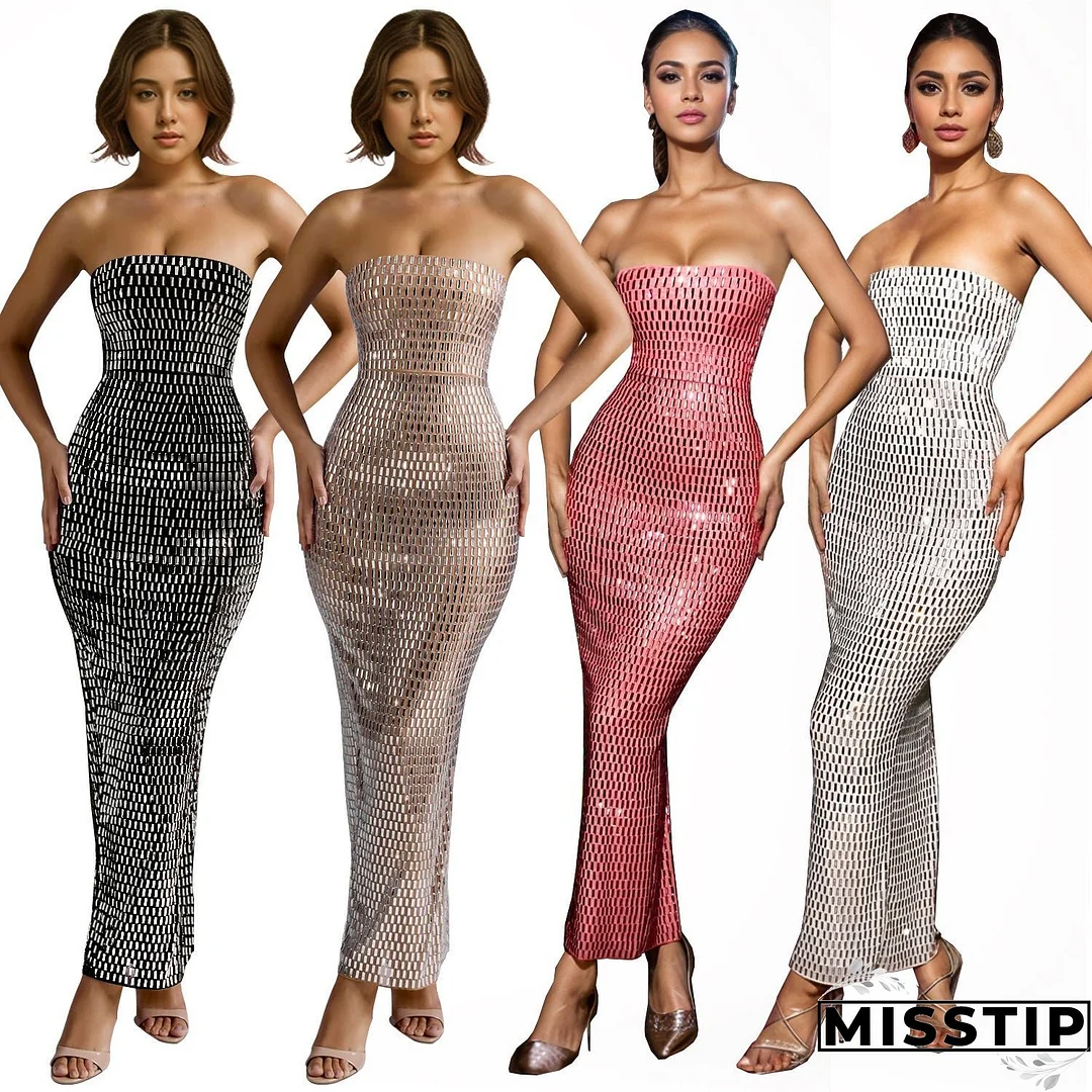 Women's Wear Solid Color Rhinestone Sleeveless Dress Dresses