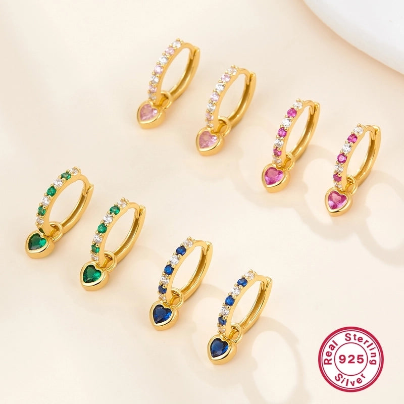 1 Pair White Gold Plated Gold Plated 925 Sterling Silver Zircon Heart Shape Earrings