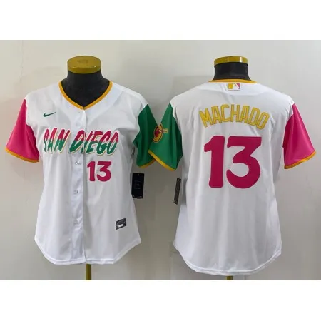 Women's San Diego Padres #13 Manny Machado 2022 White City Connect Cool Base Stitched Baseball Jersey(Run Small) 2O9Y