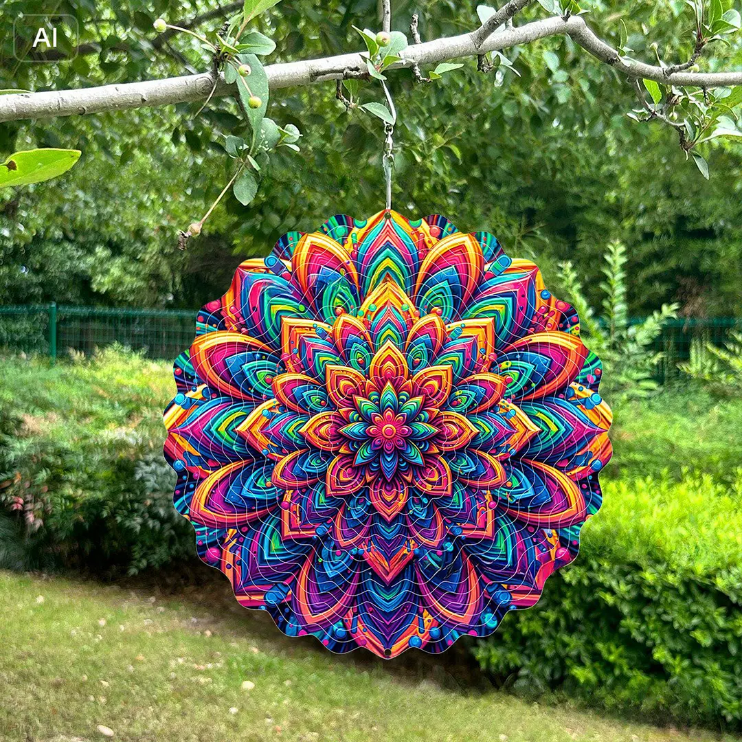 Mandalas Hanging Wind Spinner 360 Degree Rotating 3D Garden Wind Spinners 10-Inch Hanging Wind Catcher Art Gift for Home Garden Halloween Christmas (09)