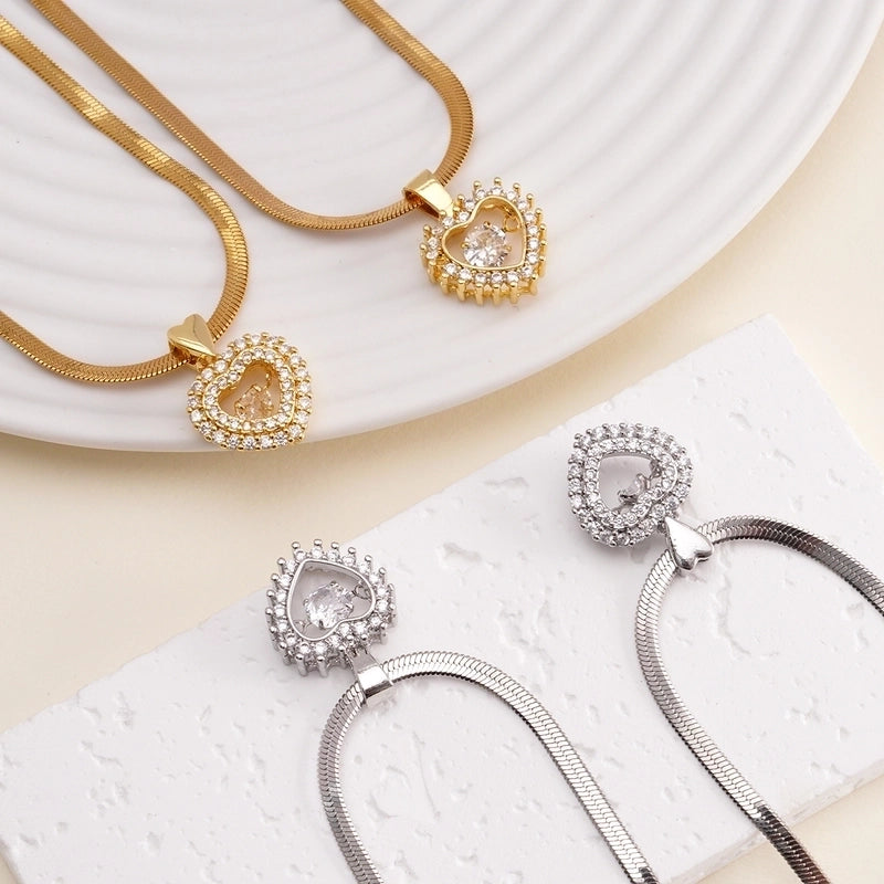 Elegant Classic Style Heart Shape Lock 304 Stainless Steel Copper Zircon Pendant Necklace
