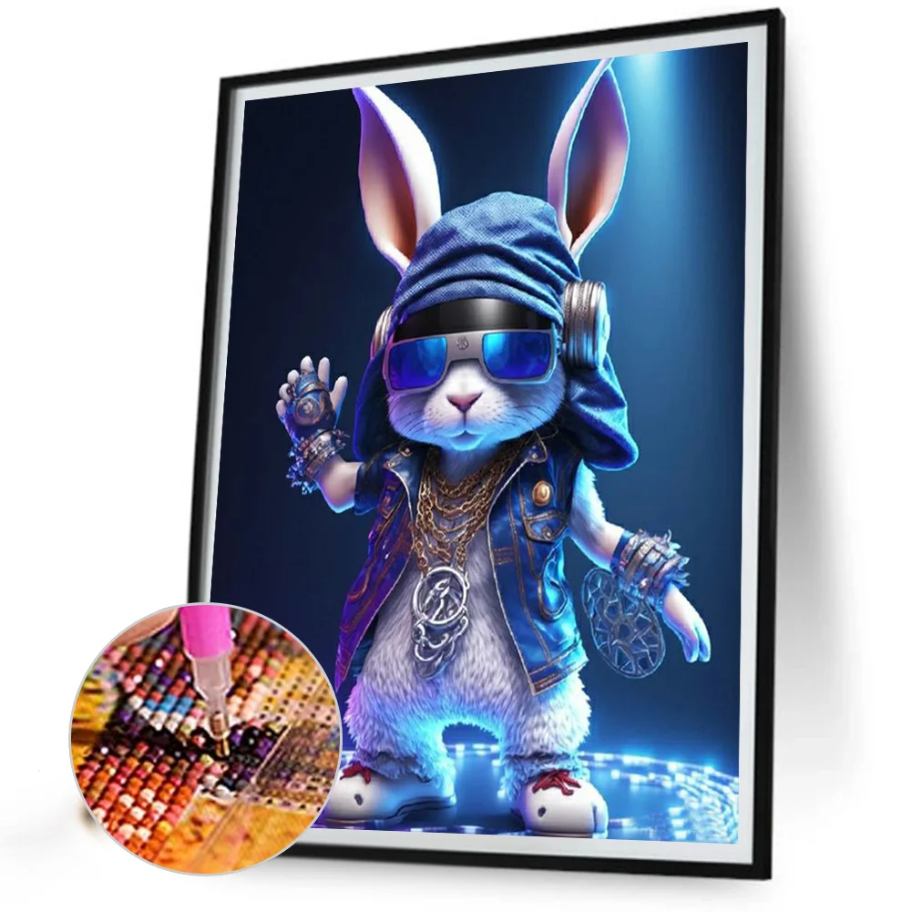 Full Round Diamond Painting 30*40cm - Rock Animal Rabbit On Stage