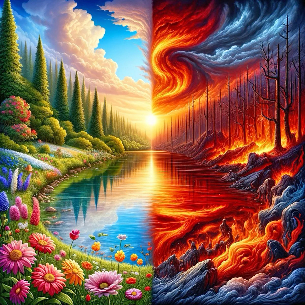 Landscape Painting Rebirth And War 40*40cm(canvas) full round drill diamond painting