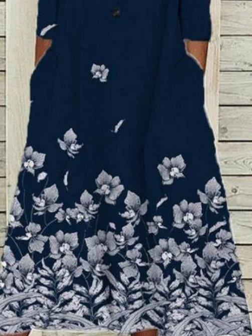 Women's V-neck Long Sleeve Printed Maxi Dress