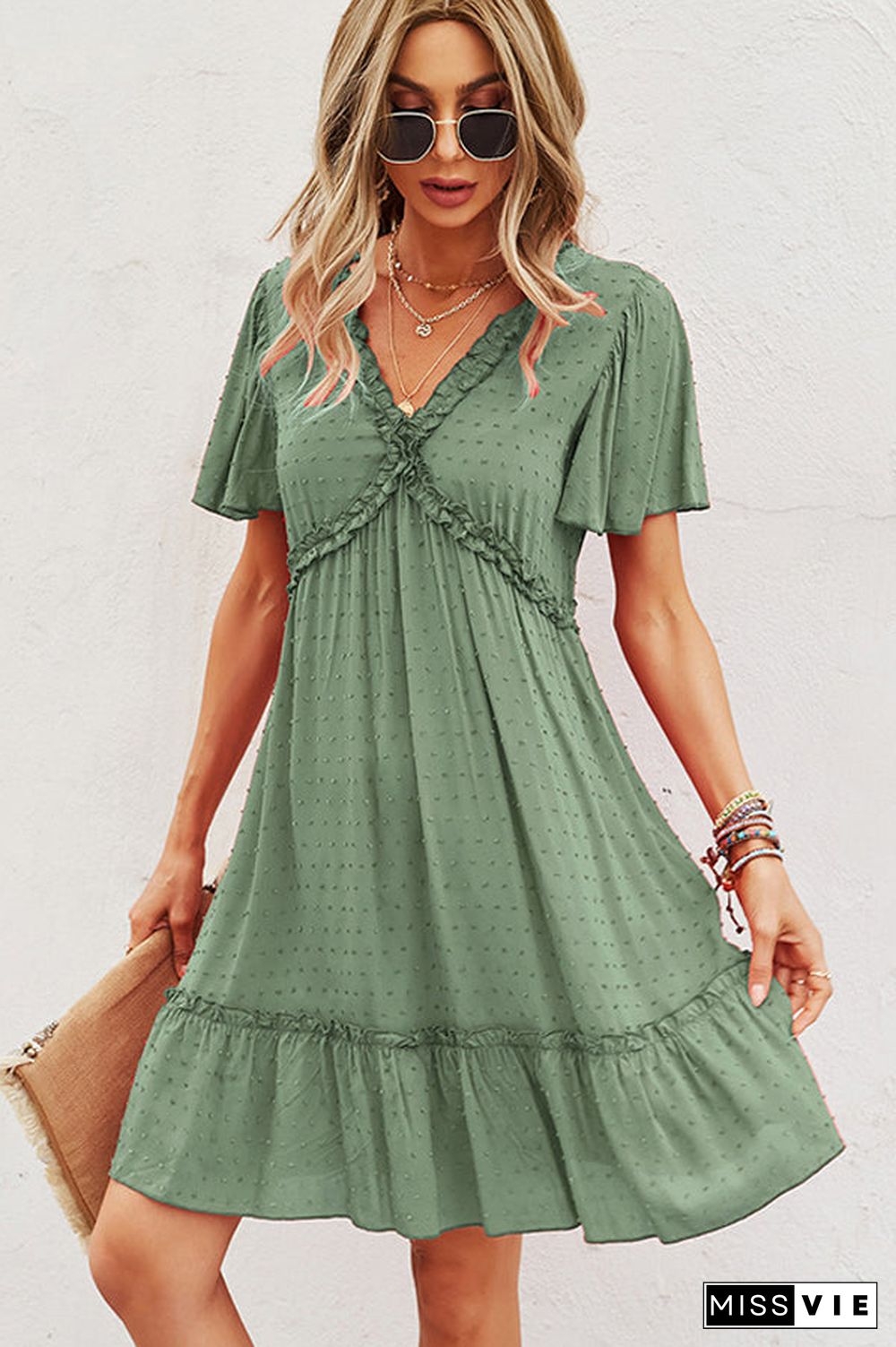 Fashion V Neck High Waist Casual Dress