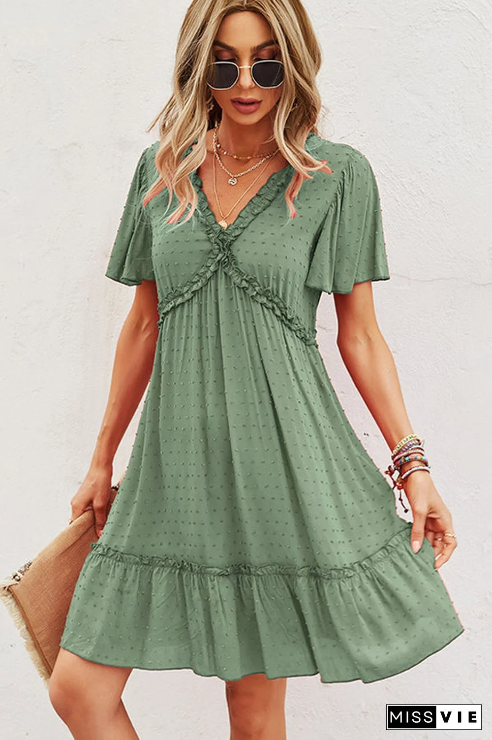 Fashion V Neck High Waist Casual Dress