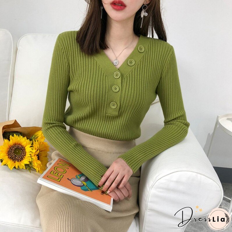 Christmas Gift Sweet Sweater Cardigan Women Long Sleeve Sweaters Solid 10 Colors V-neck Button Autumn and Winter Gentle Women's Knitwear 10807