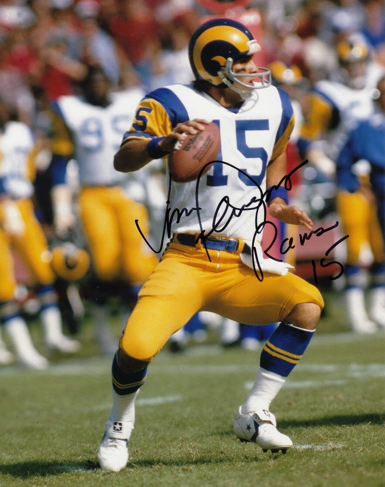 Vince Ferragamo #1 8x10 Signed w/ COA Los Angeles Rams 032419