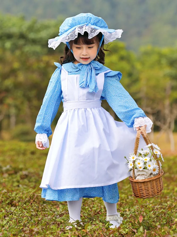 Adult Blue Village Maid Halloween Costume Family Matching Costumes-elleschic
