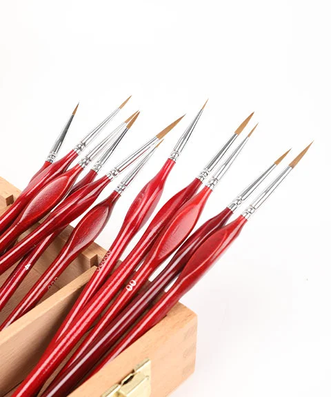 11 Pcs Wood Handle Miniature Detail Paint Brush Set