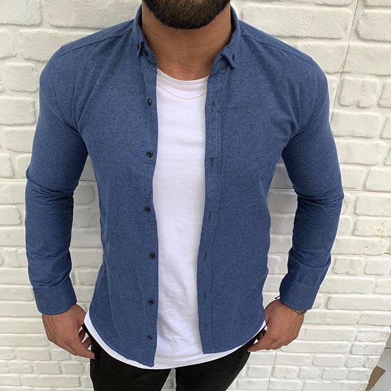 Men Turndown Collar Solid Coats Casual Long Sleeve Shirts
