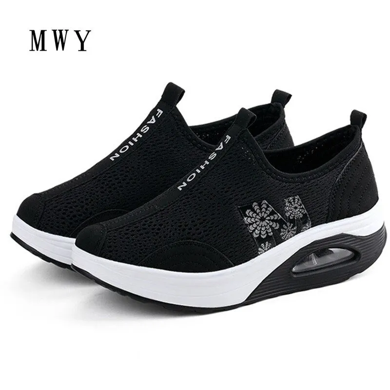 MWY Women Summer Height Increasing Casual Shoes Fashion Breathable Mesh Swing Wedges Platform Shoes Stability  tenis feminino