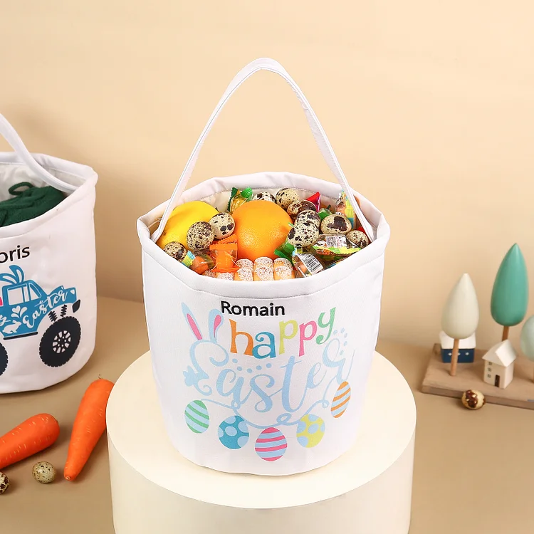 Bunny Tote Bag Personalized Name Bucket Bag White Basket Easter Gifts For Kids