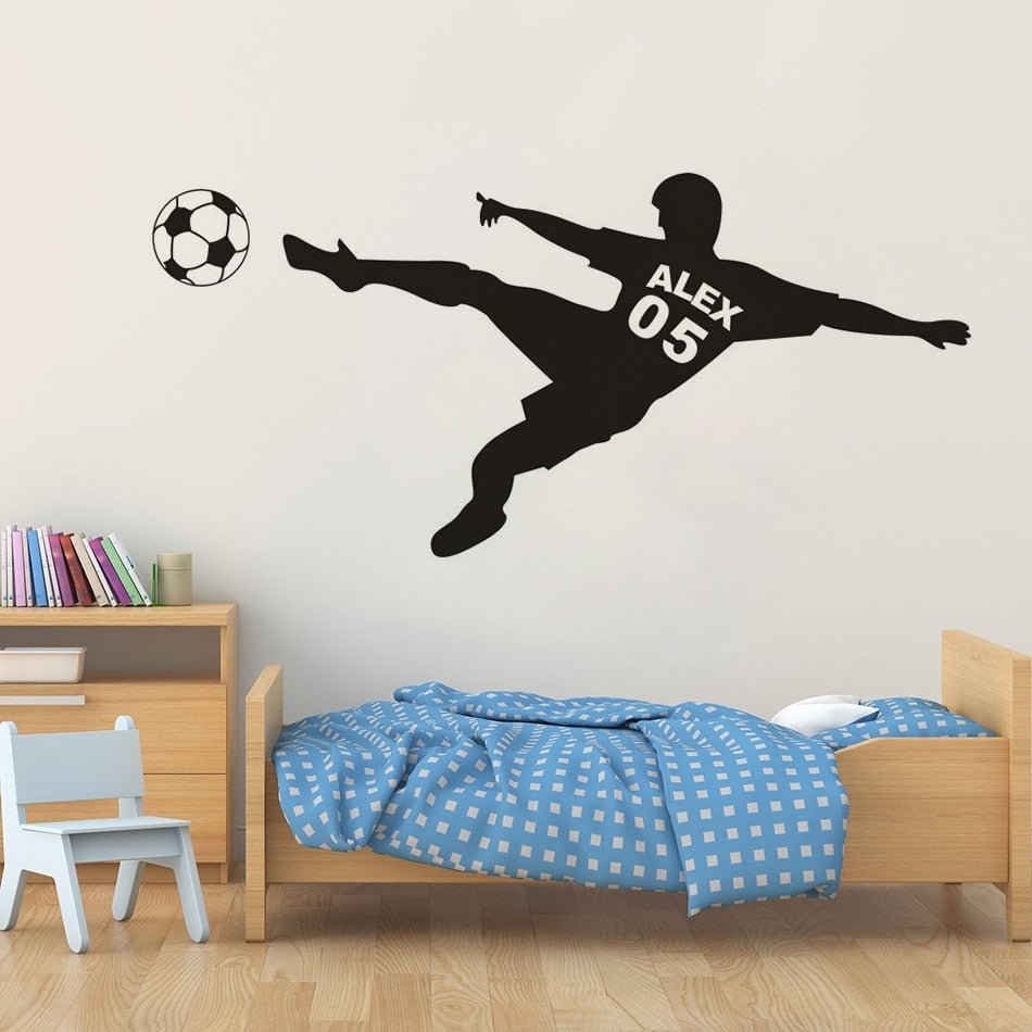 Custom Football Boy Name Wall Sticker Soccer Palyers Vinyl Wall Decals Football Sports Club Decoration Home Art AZ718