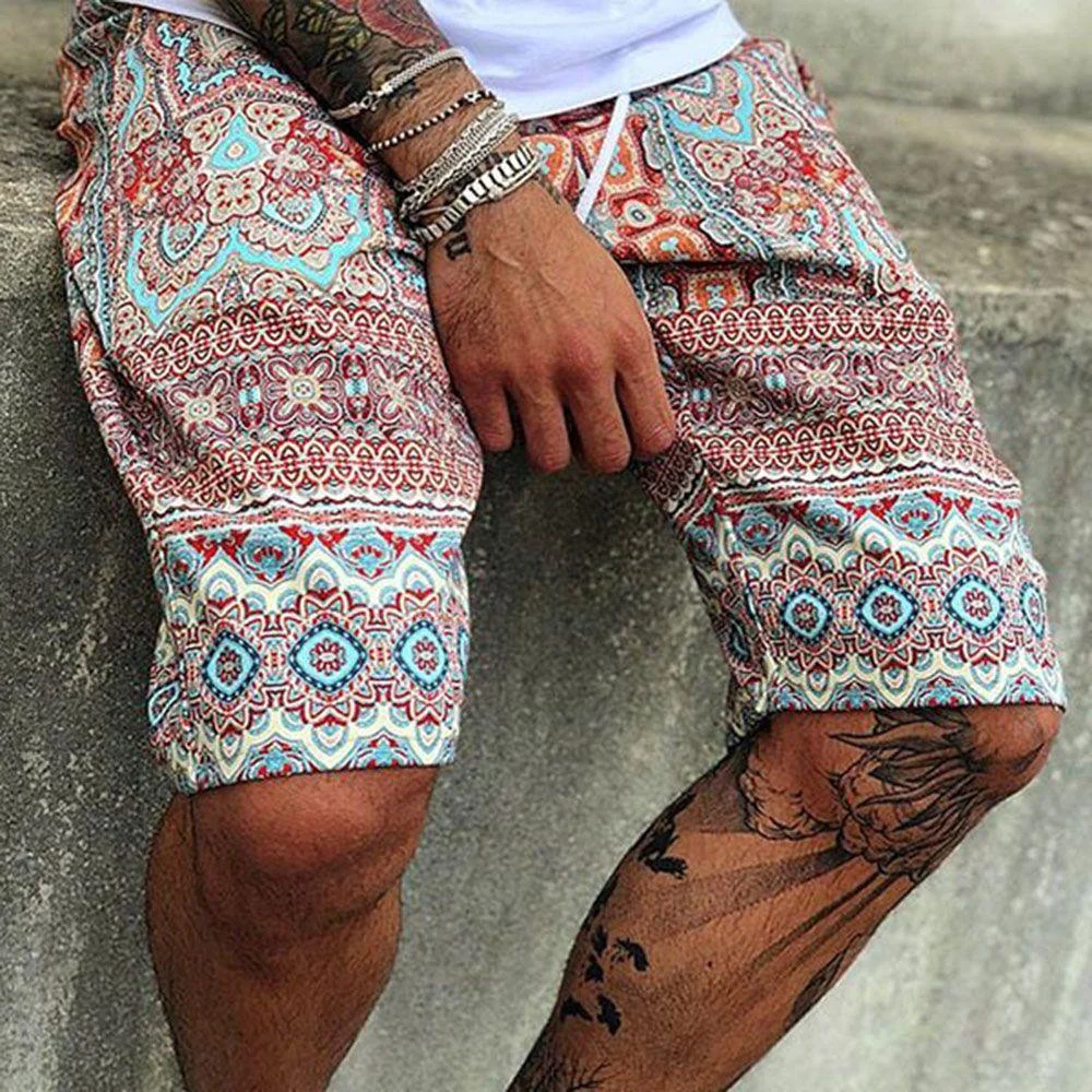 Men's Fashion Printed Lace-up Shorts